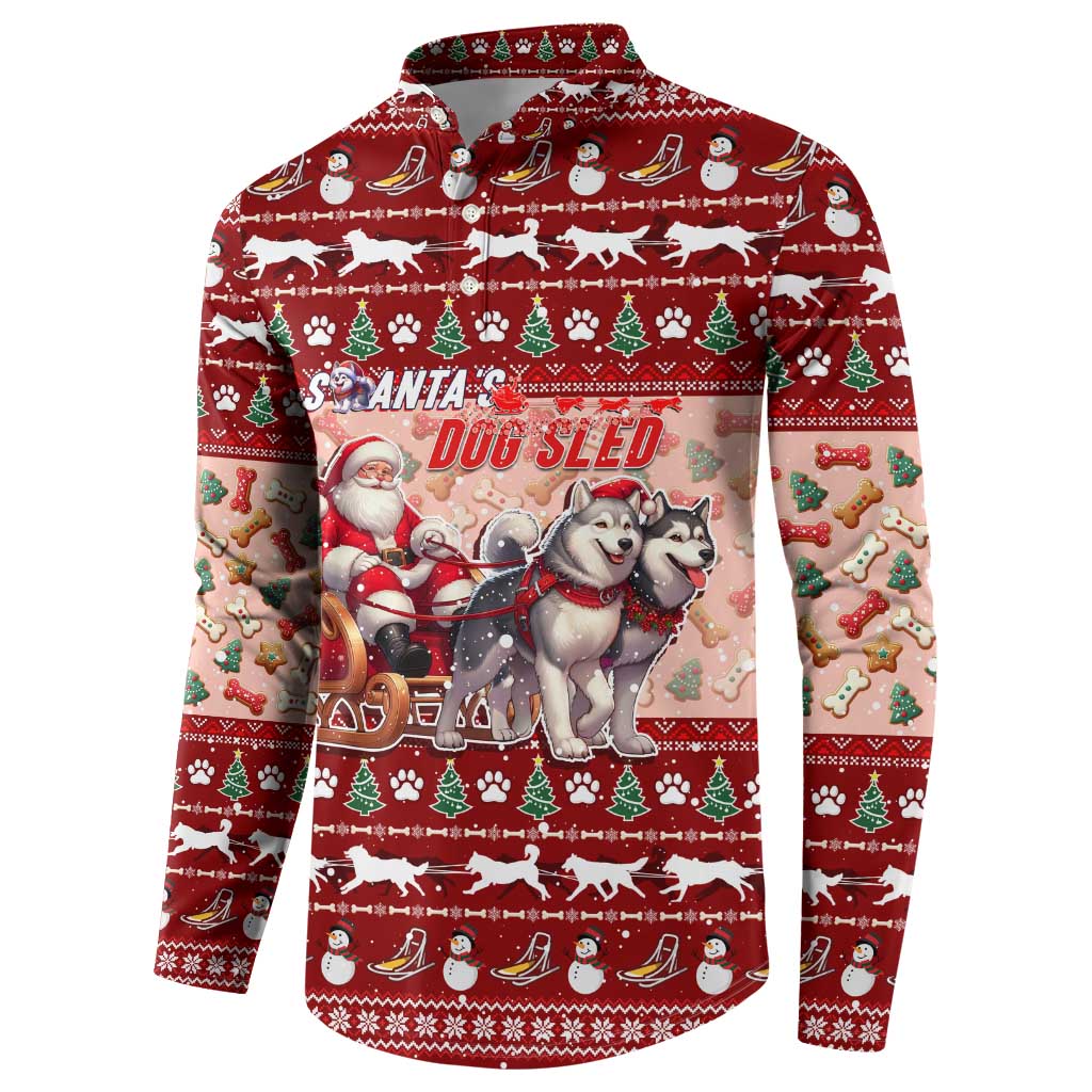 Dog Sled Christmas Button Sweatshirt Husky Sleigh Ride Design - Polynesian Pride