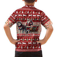 Dog Sled Christmas Family Matching Long Sleeve Bodycon Dress and Hawaiian Shirt Husky Sleigh Ride Design - Polynesian Pride