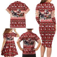 Dog Sled Christmas Family Matching Long Sleeve Bodycon Dress and Hawaiian Shirt Husky Sleigh Ride Design - Polynesian Pride