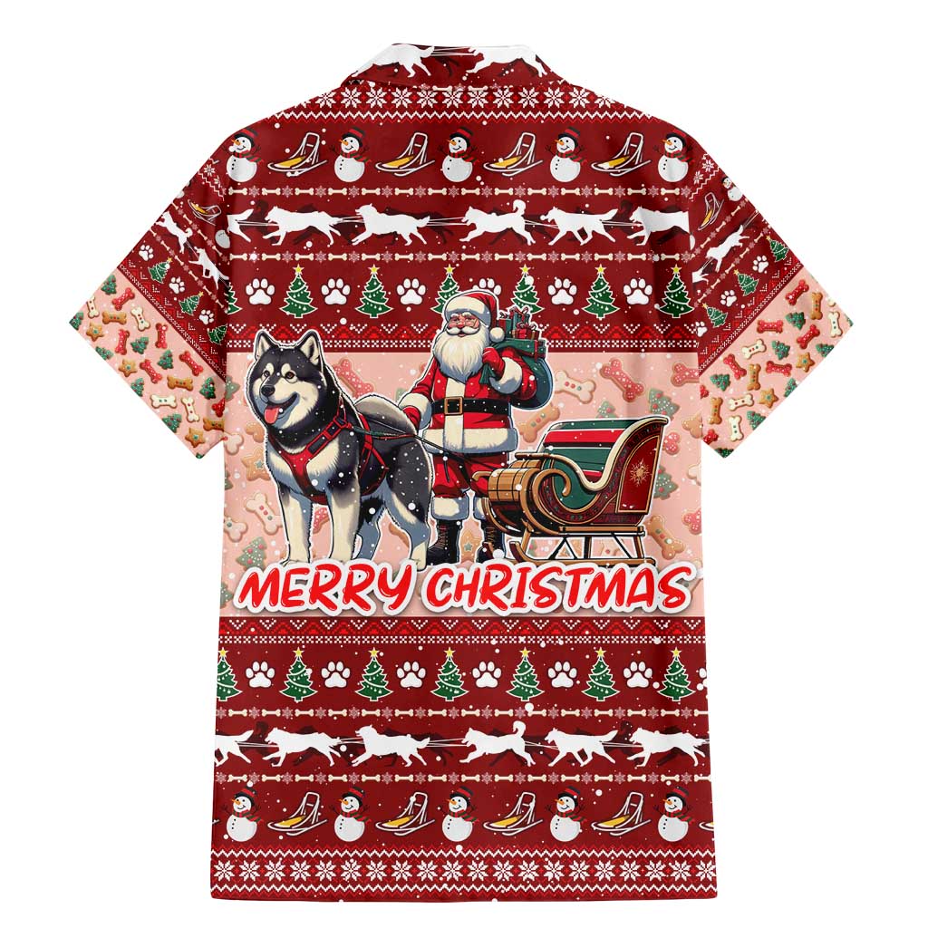 Dog Sled Christmas Family Matching Mermaid Dress and Hawaiian Shirt Husky Sleigh Ride Design - Polynesian Pride
