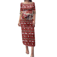 Dog Sled Christmas Family Matching Puletasi and Hawaiian Shirt Husky Sleigh Ride Design - Polynesian Pride