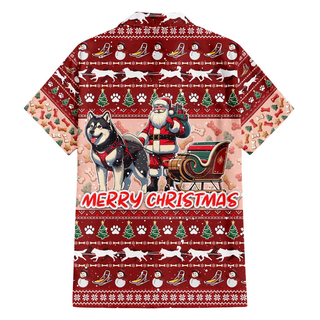 Dog Sled Christmas Family Matching Short Sleeve Bodycon Dress and Hawaiian Shirt Husky Sleigh Ride Design - Polynesian Pride