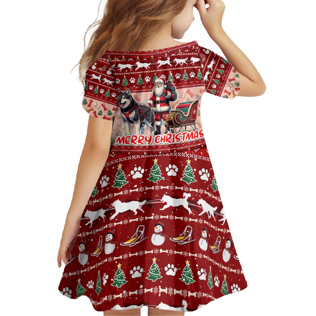 Dog Sled Christmas Family Matching Summer Maxi Dress and Hawaiian Shirt Husky Sleigh Ride Design - Polynesian Pride