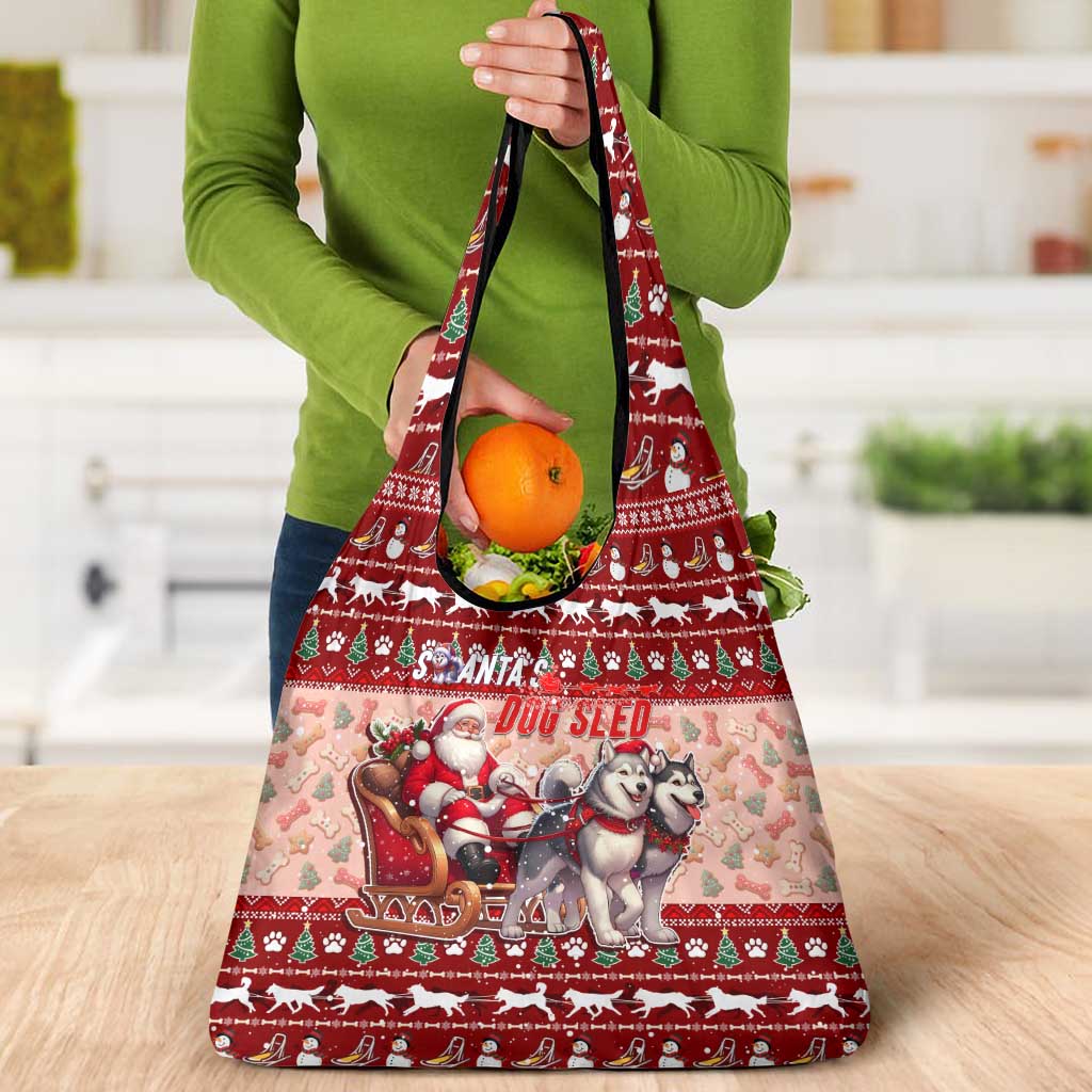 Dog Sled Christmas Grocery Bag Husky Sleigh Ride Design - Polynesian Pride