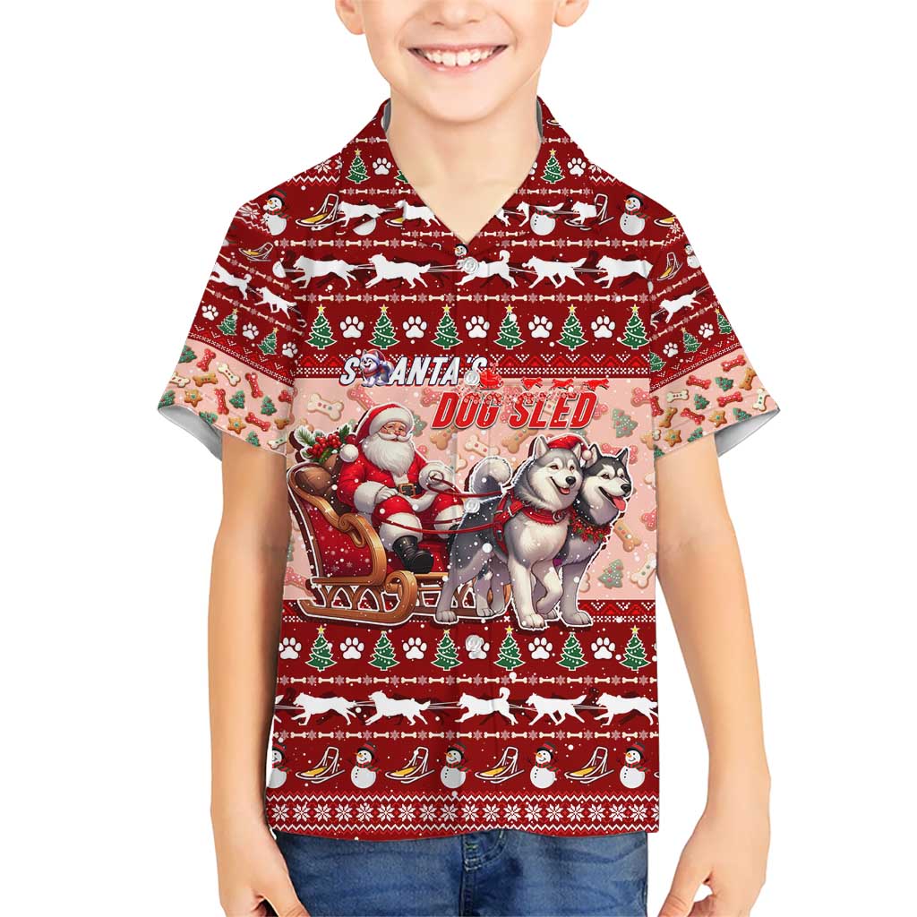 Dog Sled Christmas Kid Hawaiian Shirt Husky Sleigh Ride Design - Polynesian Pride
