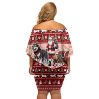 Dog Sled Christmas Off Shoulder Short Dress Husky Sleigh Ride Design - Polynesian Pride