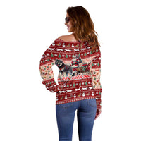 Dog Sled Christmas Off Shoulder Sweater Husky Sleigh Ride Design - Polynesian Pride