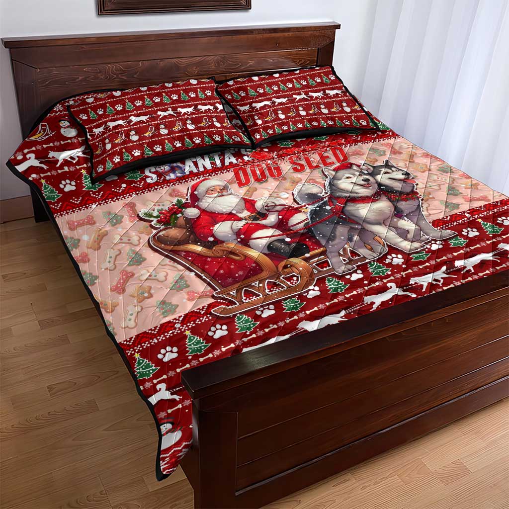 Dog Sled Christmas Quilt Bed Set Husky Sleigh Ride Design - Polynesian Pride