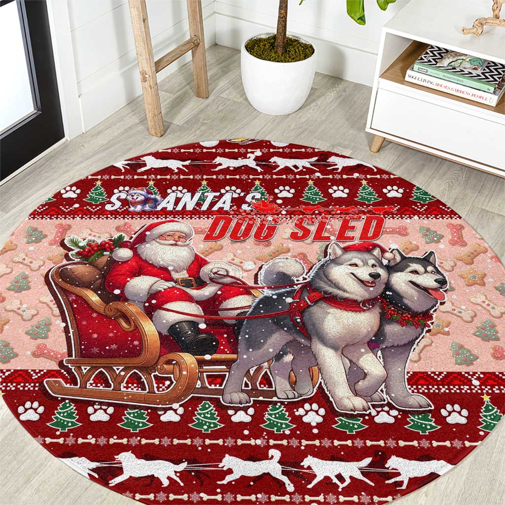 Dog Sled Christmas Round Carpet Husky Sleigh Ride Design - Polynesian Pride