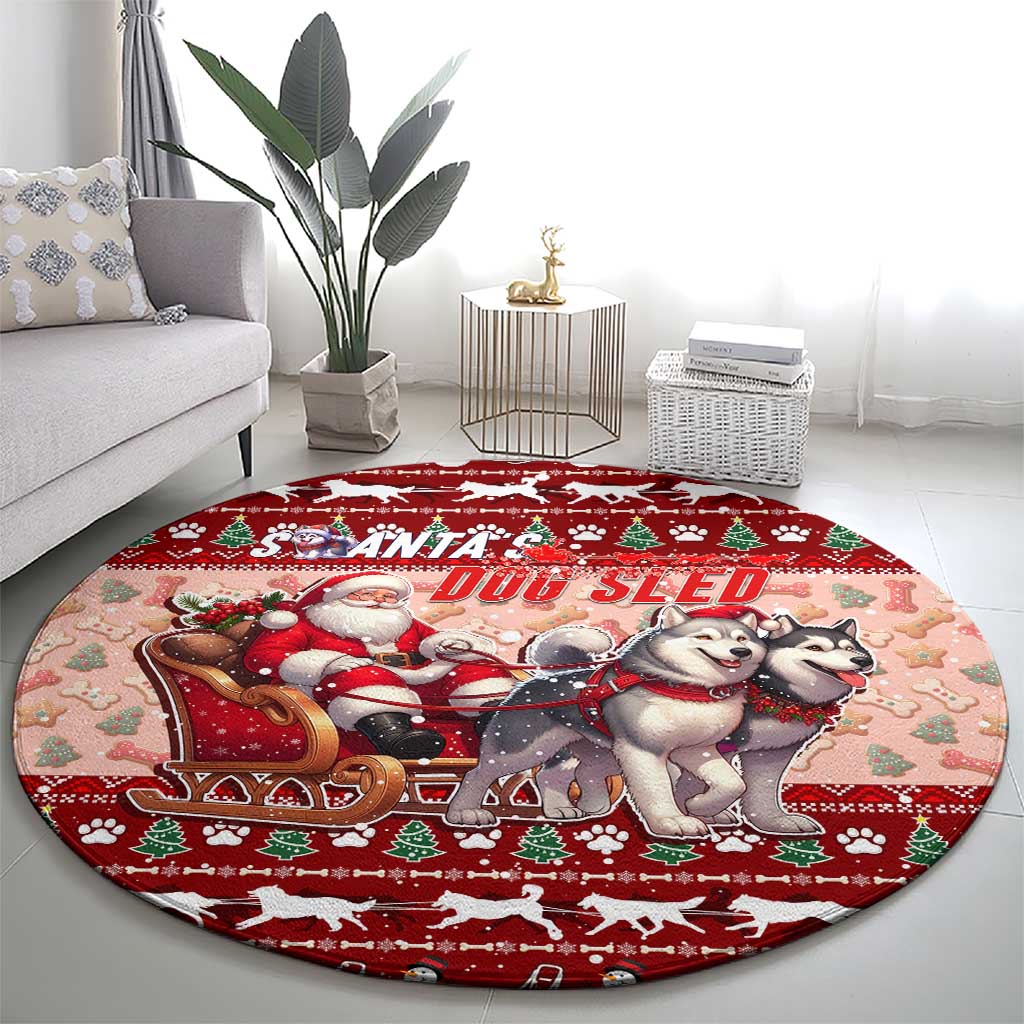 Dog Sled Christmas Round Carpet Husky Sleigh Ride Design - Polynesian Pride