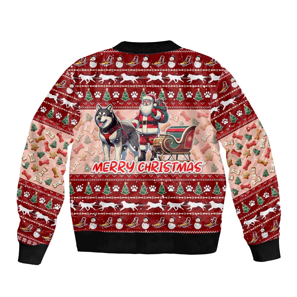 Dog Sled Christmas Sleeve Zip Bomber Jacket Husky Sleigh Ride Design - Polynesian Pride