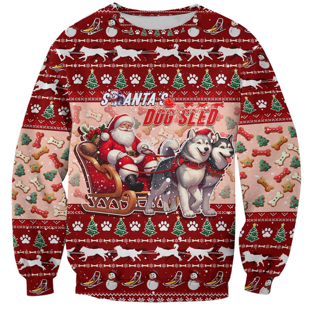 Dog Sled Christmas Sweatshirt Husky Sleigh Ride Design - Polynesian Pride