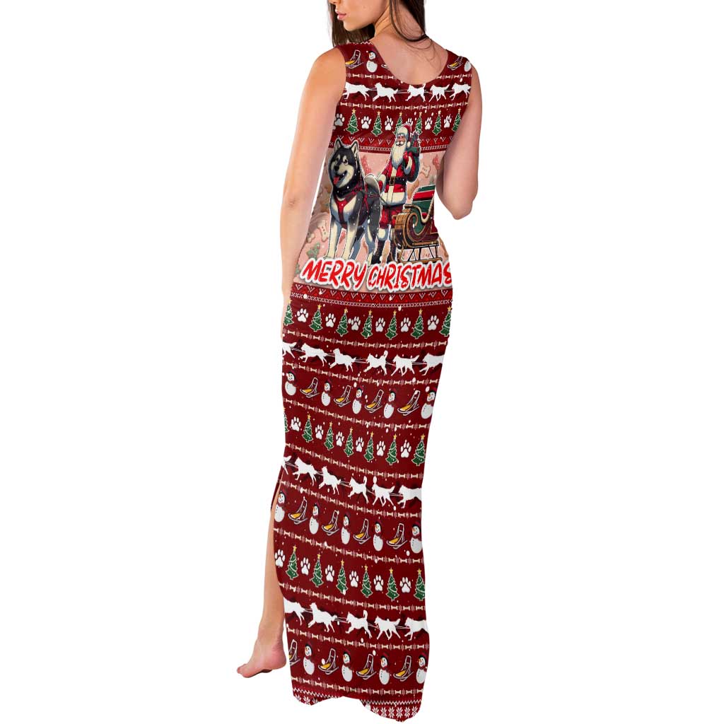 Dog Sled Christmas Tank Maxi Dress Husky Sleigh Ride Design - Polynesian Pride