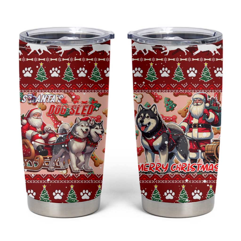 Dog Sled Christmas Tumbler Cup Husky Sleigh Ride Design - Polynesian Pride