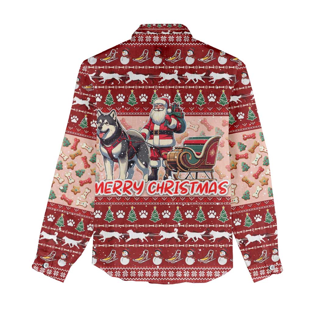 Dog Sled Christmas Women Casual Shirt Husky Sleigh Ride Design - Polynesian Pride