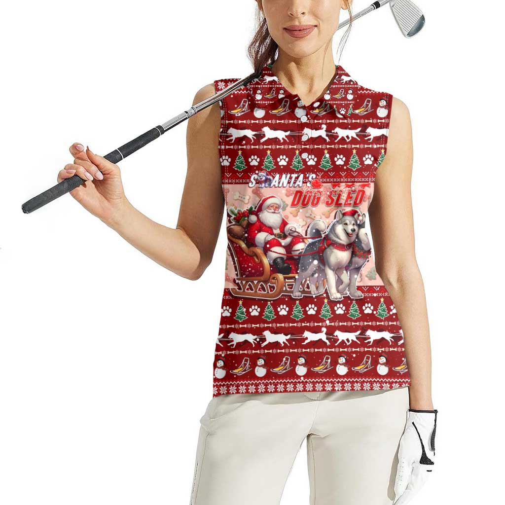 Dog Sled Christmas Women Sleeveless Polo Shirt Husky Sleigh Ride Design - Polynesian Pride