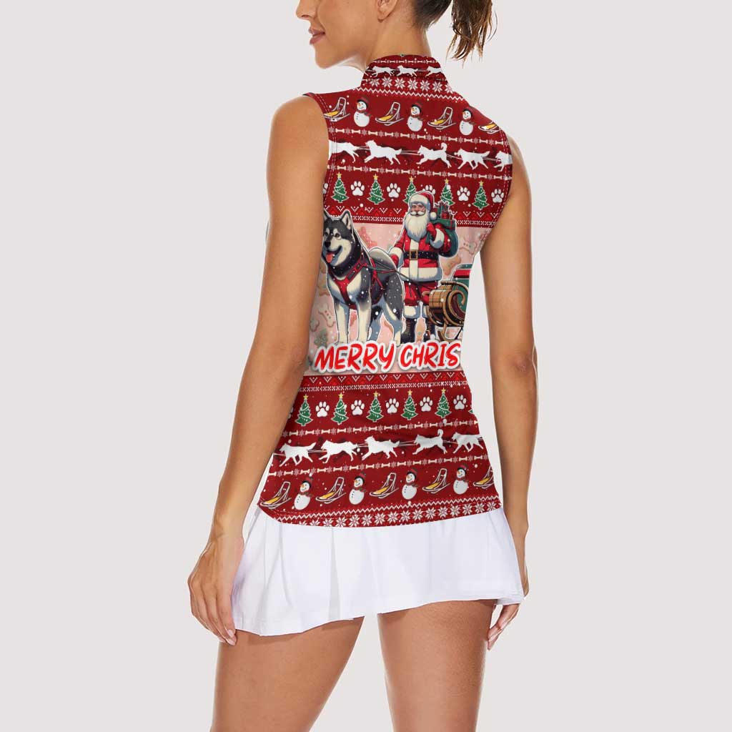 Dog Sled Christmas Women Sleeveless Polo Shirt Husky Sleigh Ride Design - Polynesian Pride