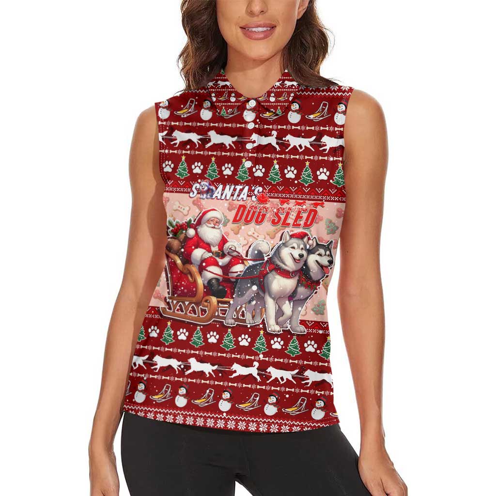 Dog Sled Christmas Women Sleeveless Polo Shirt Husky Sleigh Ride Design - Polynesian Pride