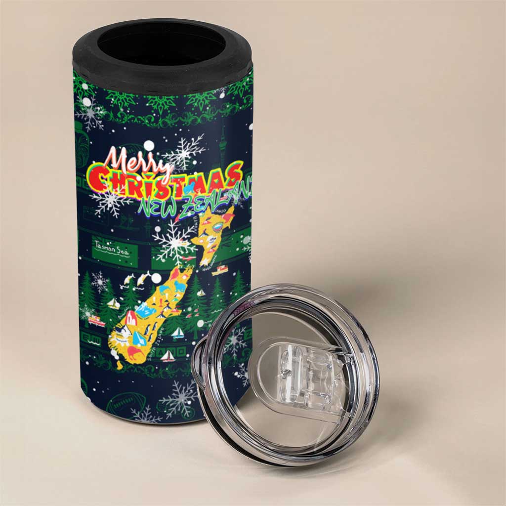 Merry Christmas New Zealand 4 in 1 Can Cooler Tumbler Xmas Travel Map - Polynesian Pride