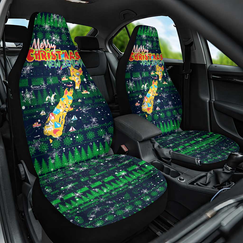 Merry Christmas New Zealand Car Seat Cover Xmas Travel Map - Polynesian Pride