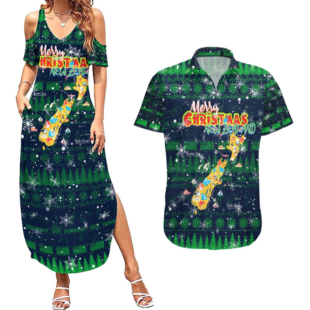 Merry Christmas New Zealand Couples Matching Summer Maxi Dress and Hawaiian Shirt Xmas Travel Map - Polynesian Pride