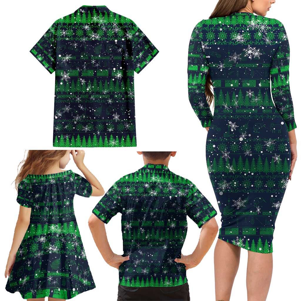 Merry Christmas New Zealand Family Matching Long Sleeve Bodycon Dress and Hawaiian Shirt Xmas Travel Map - Polynesian Pride
