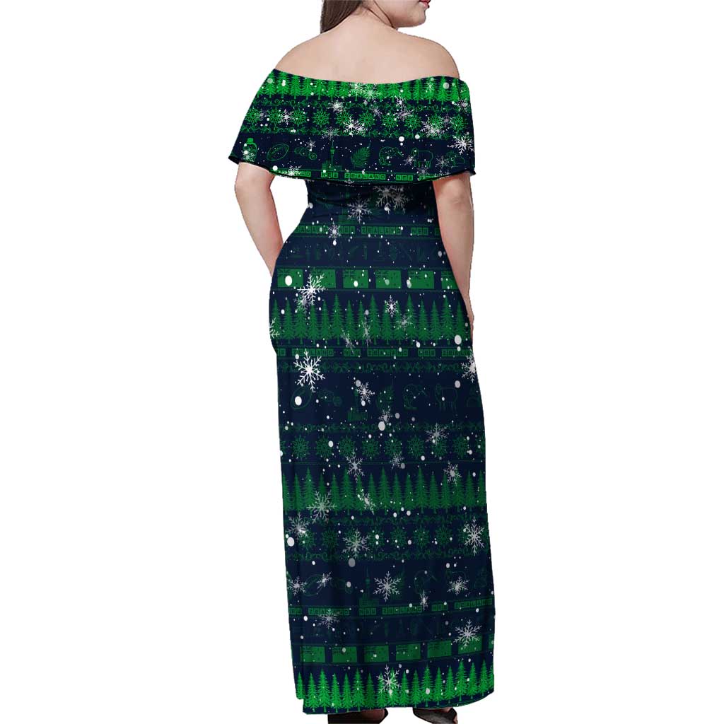 Merry Christmas New Zealand Family Matching Off Shoulder Maxi Dress and Hawaiian Shirt Xmas Travel Map - Polynesian Pride