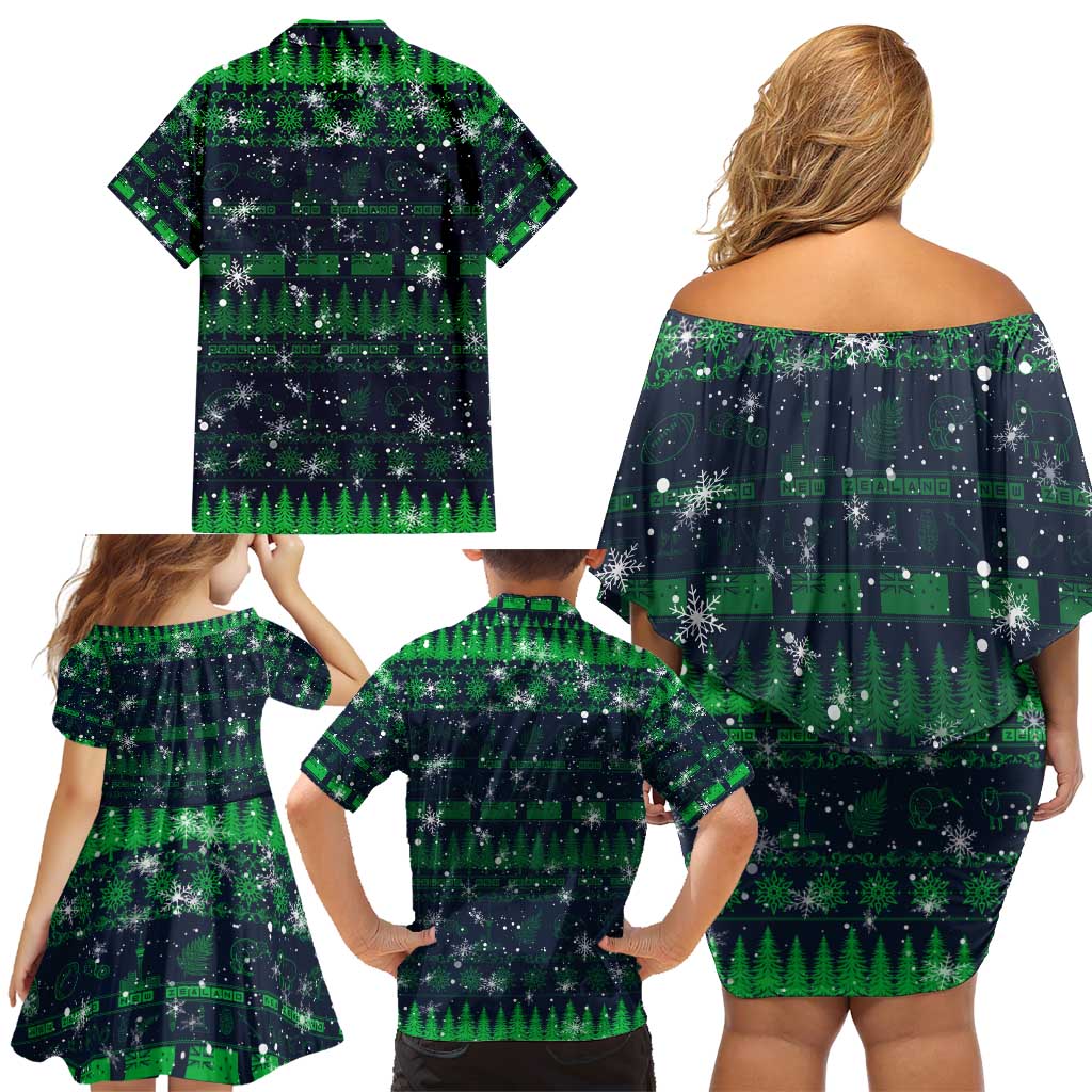 Merry Christmas New Zealand Family Matching Off Shoulder Short Dress and Hawaiian Shirt Xmas Travel Map - Polynesian Pride