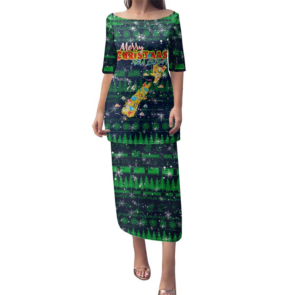 Merry Christmas New Zealand Family Matching Puletasi and Hawaiian Shirt Xmas Travel Map - Polynesian Pride
