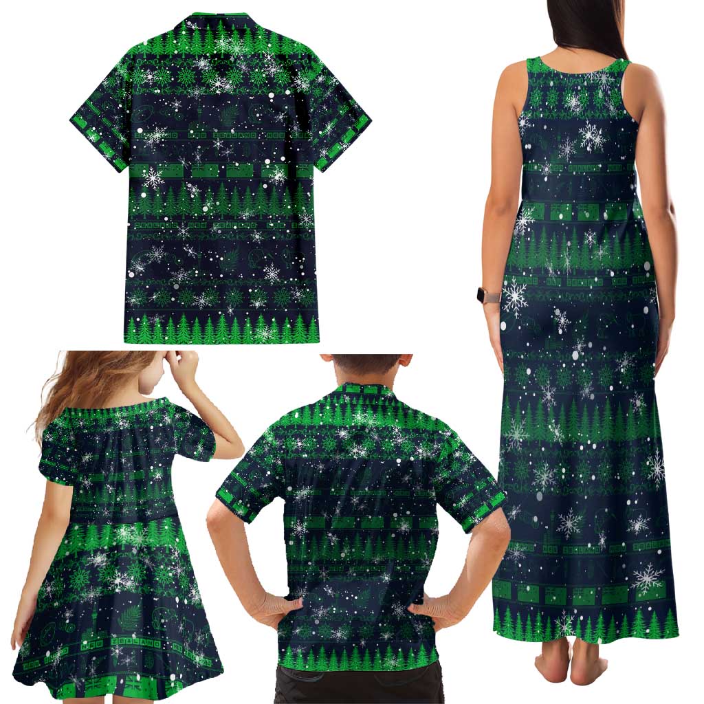 Merry Christmas New Zealand Family Matching Tank Maxi Dress and Hawaiian Shirt Xmas Travel Map - Polynesian Pride