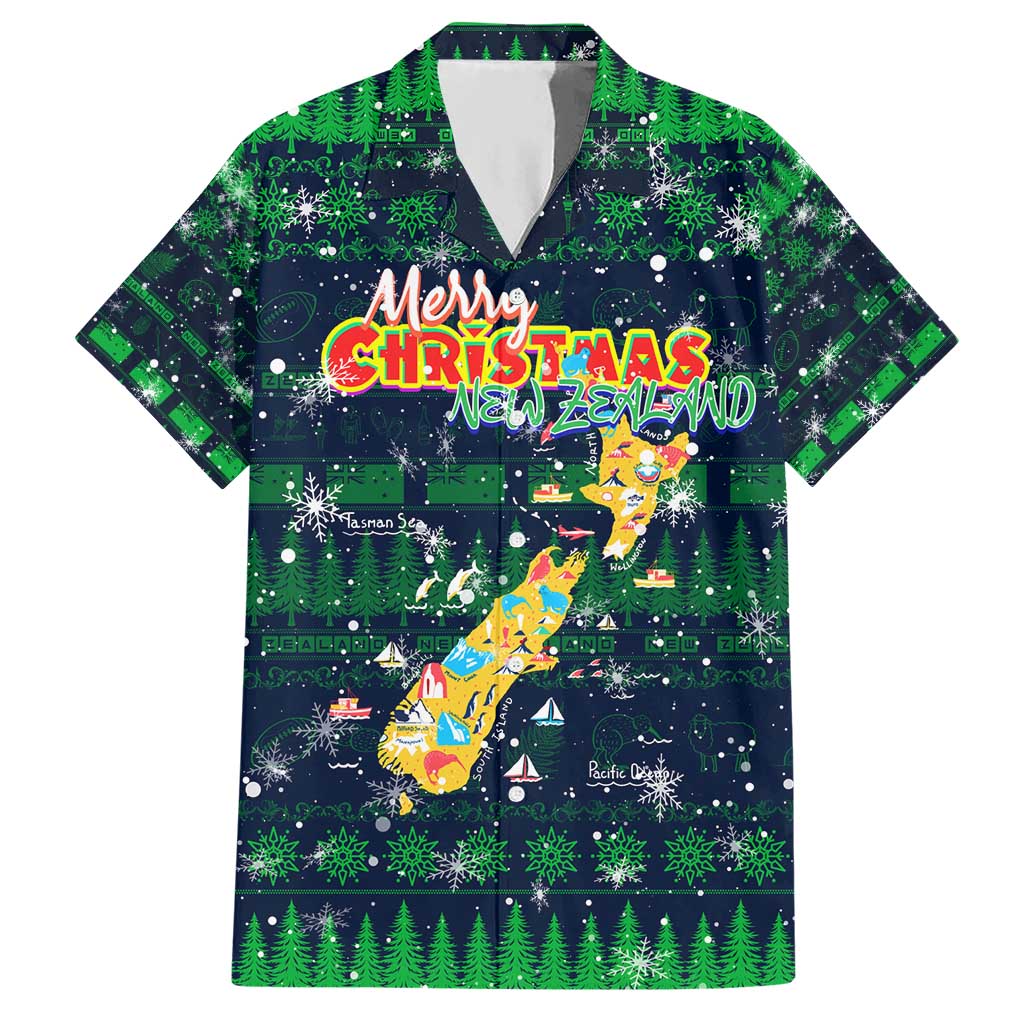 Merry Christmas New Zealand Hawaiian Shirt Xmas Travel Map - Polynesian Pride