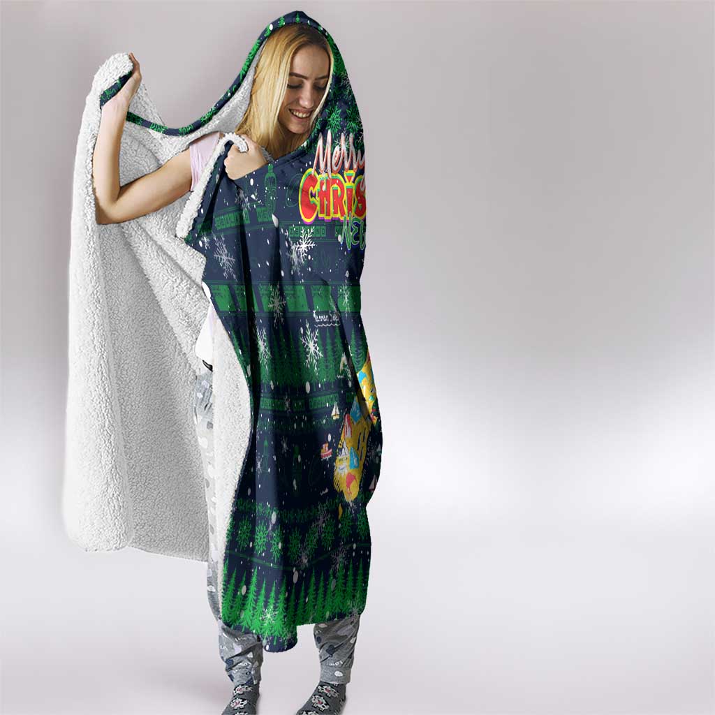 Merry Christmas New Zealand Hooded Blanket Xmas Travel Map - Polynesian Pride