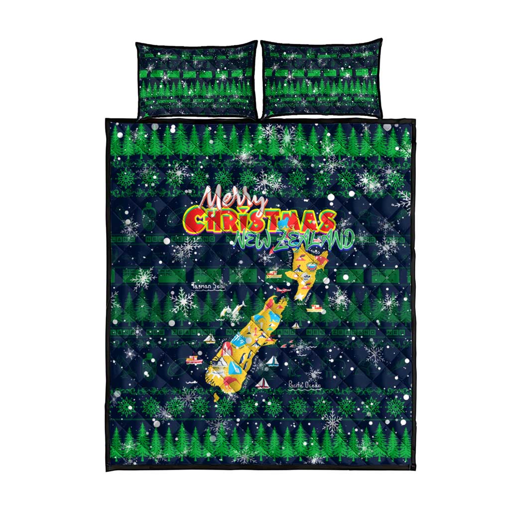 Merry Christmas New Zealand Quilt Bed Set Xmas Travel Map - Polynesian Pride