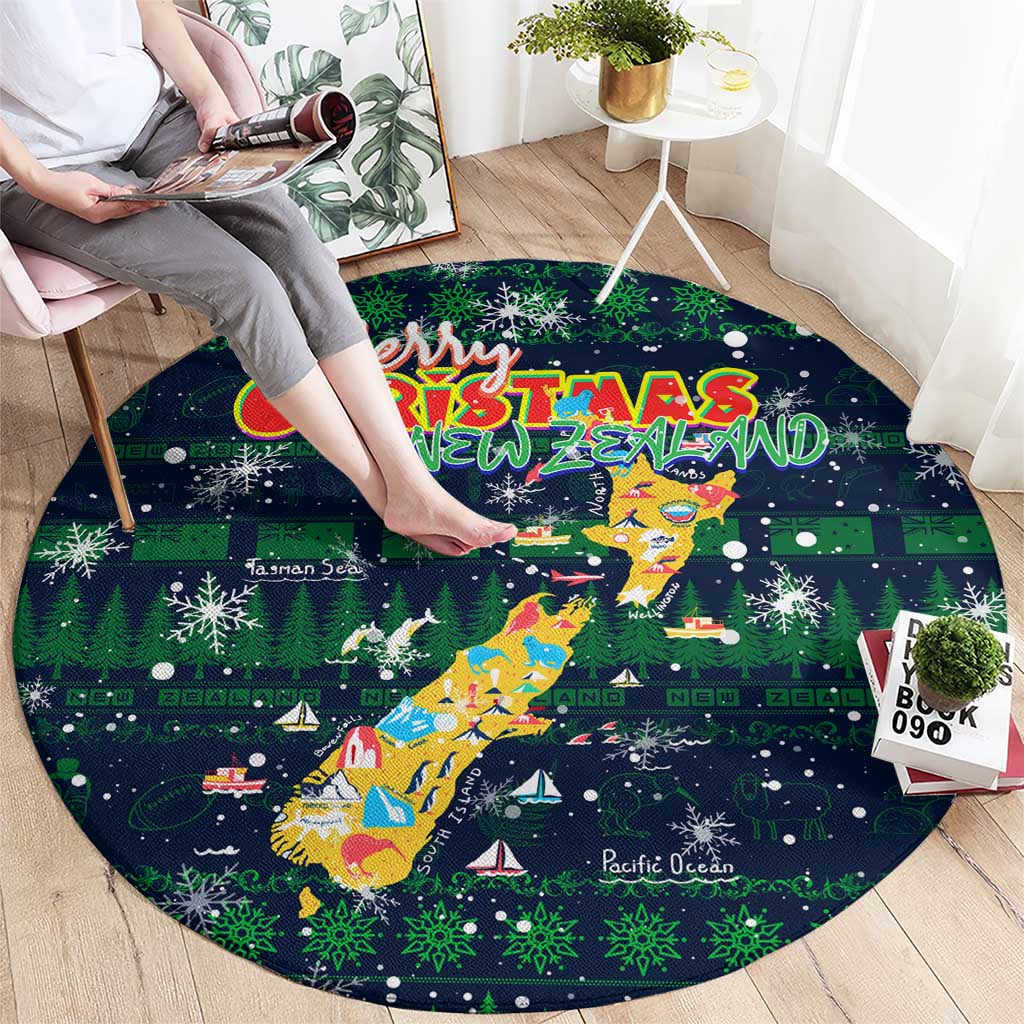 Merry Christmas New Zealand Round Carpet Xmas Travel Map - Polynesian Pride