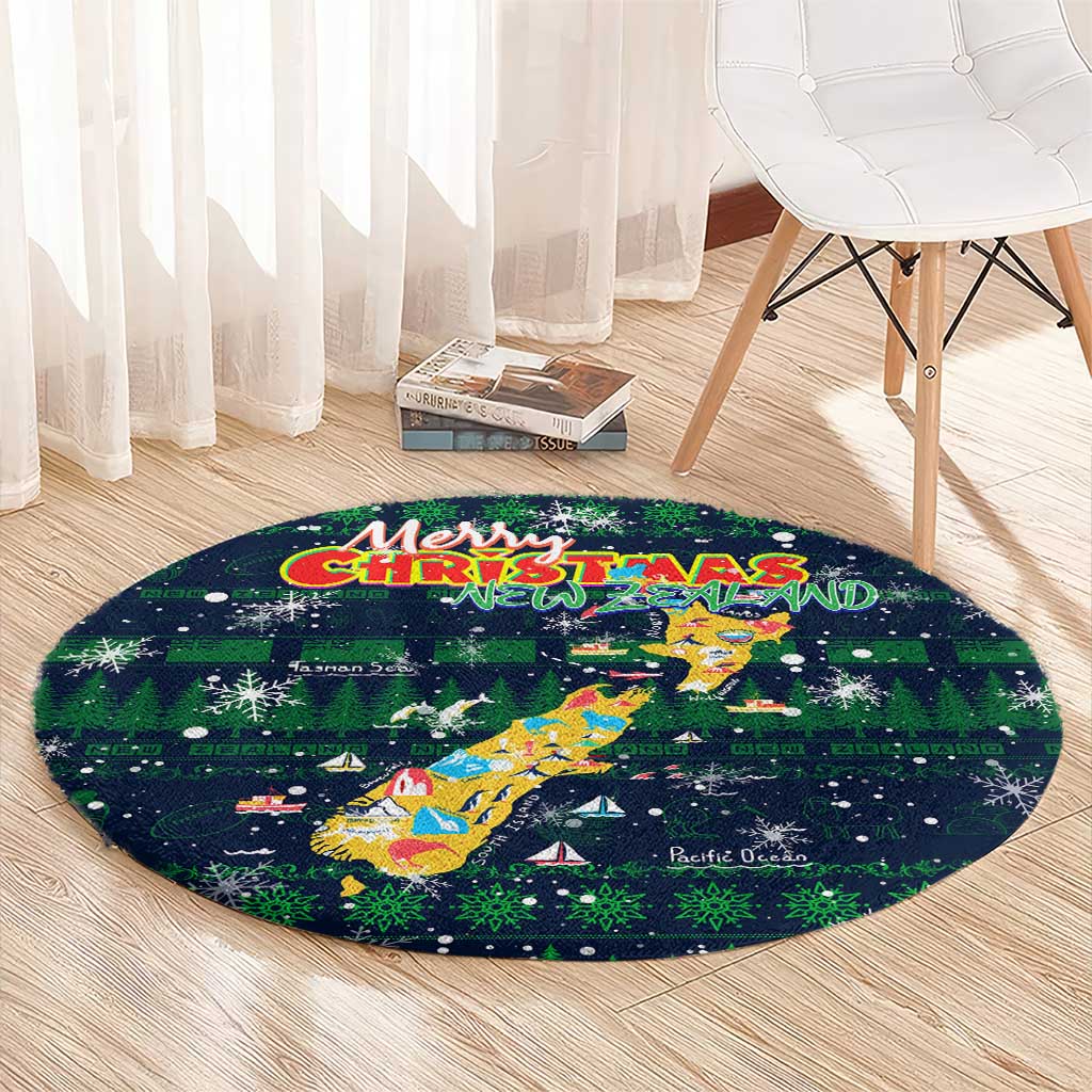 Merry Christmas New Zealand Round Carpet Xmas Travel Map - Polynesian Pride