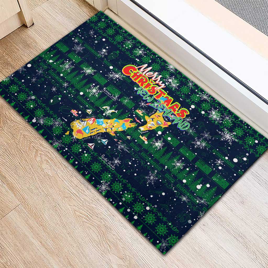 Merry Christmas New Zealand Rubber Doormat Xmas Travel Map - Polynesian Pride