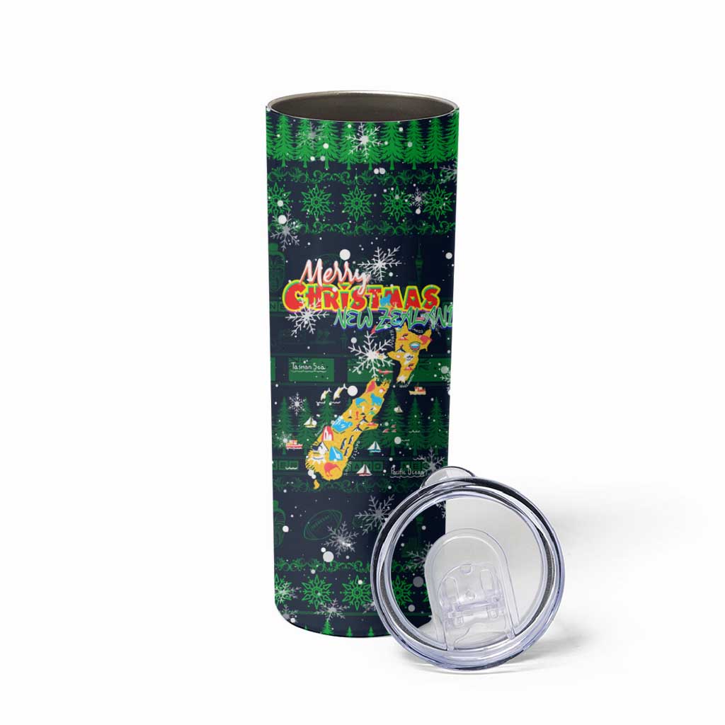 Merry Christmas New Zealand Skinny Tumbler Xmas Travel Map - Polynesian Pride