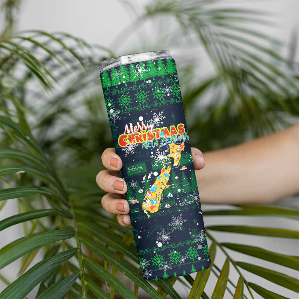 Merry Christmas New Zealand Skinny Tumbler Xmas Travel Map - Polynesian Pride