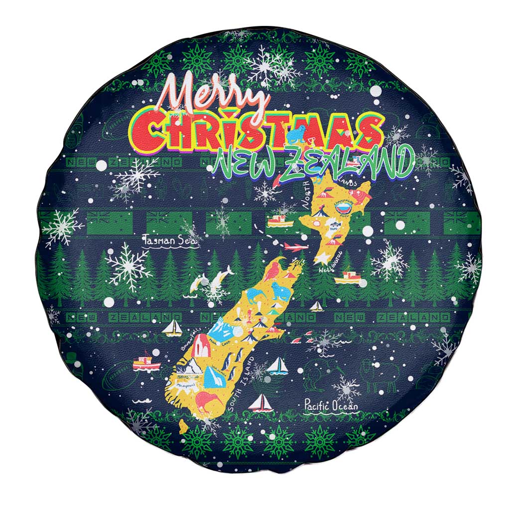 Merry Christmas New Zealand Spare Tire Cover Xmas Travel Map - Polynesian Pride