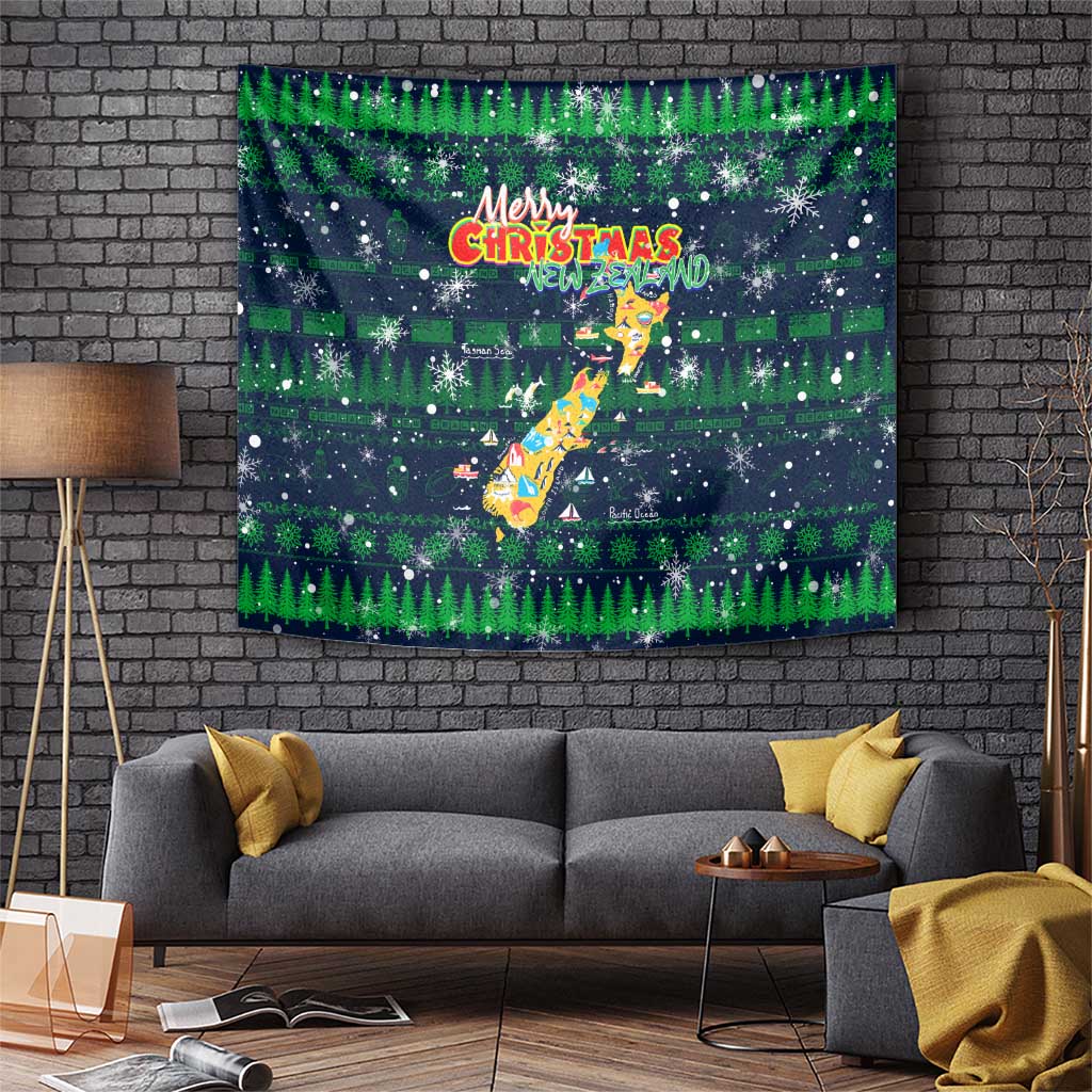 Merry Christmas New Zealand Tapestry Xmas Travel Map - Polynesian Pride