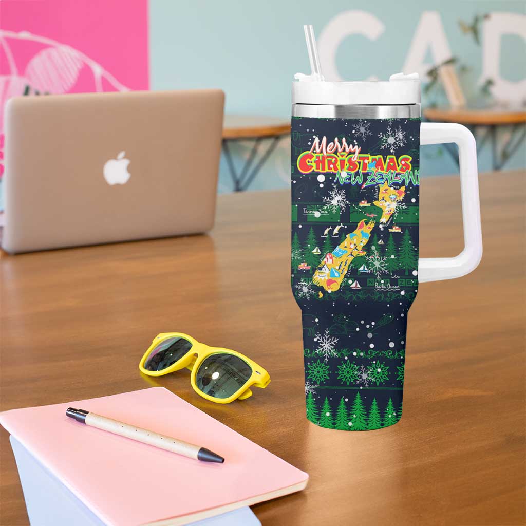 Merry Christmas New Zealand Tumbler With Handle Xmas Travel Map - Polynesian Pride