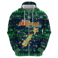 Merry Christmas New Zealand Zip Hoodie Xmas Travel Map - Polynesian Pride