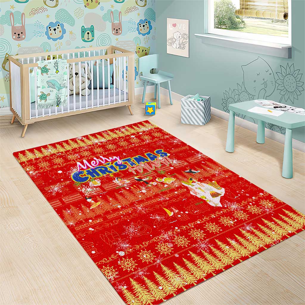 Merry Christmas Hawaii Area Rug Xmas Travel Map - Polynesian Pride