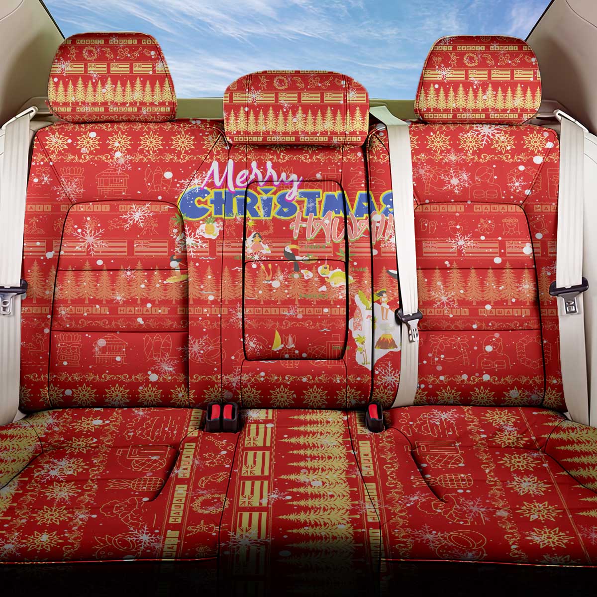Merry Christmas Hawaii Back Car Seat Cover Xmas Travel Map - Polynesian Pride