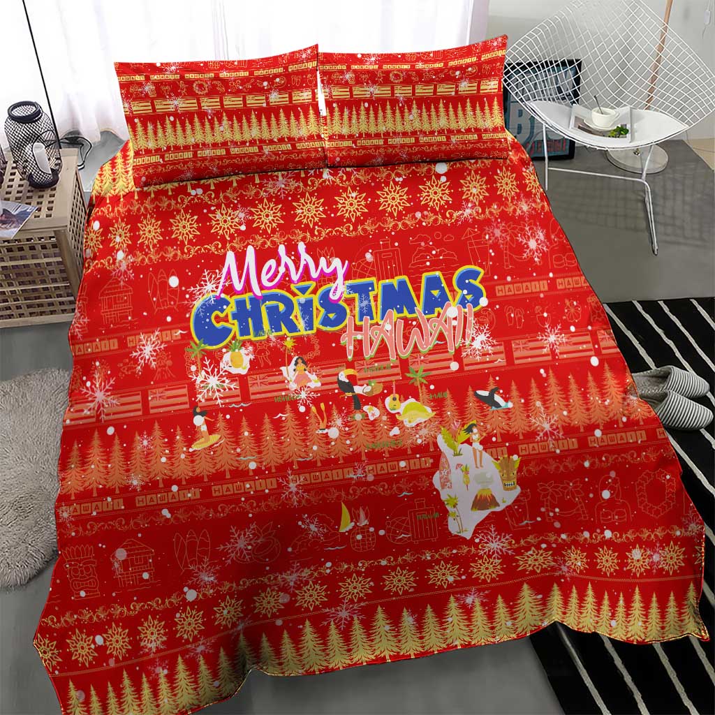 Merry Christmas Hawaii Bedding Set Xmas Travel Map - Polynesian Pride
