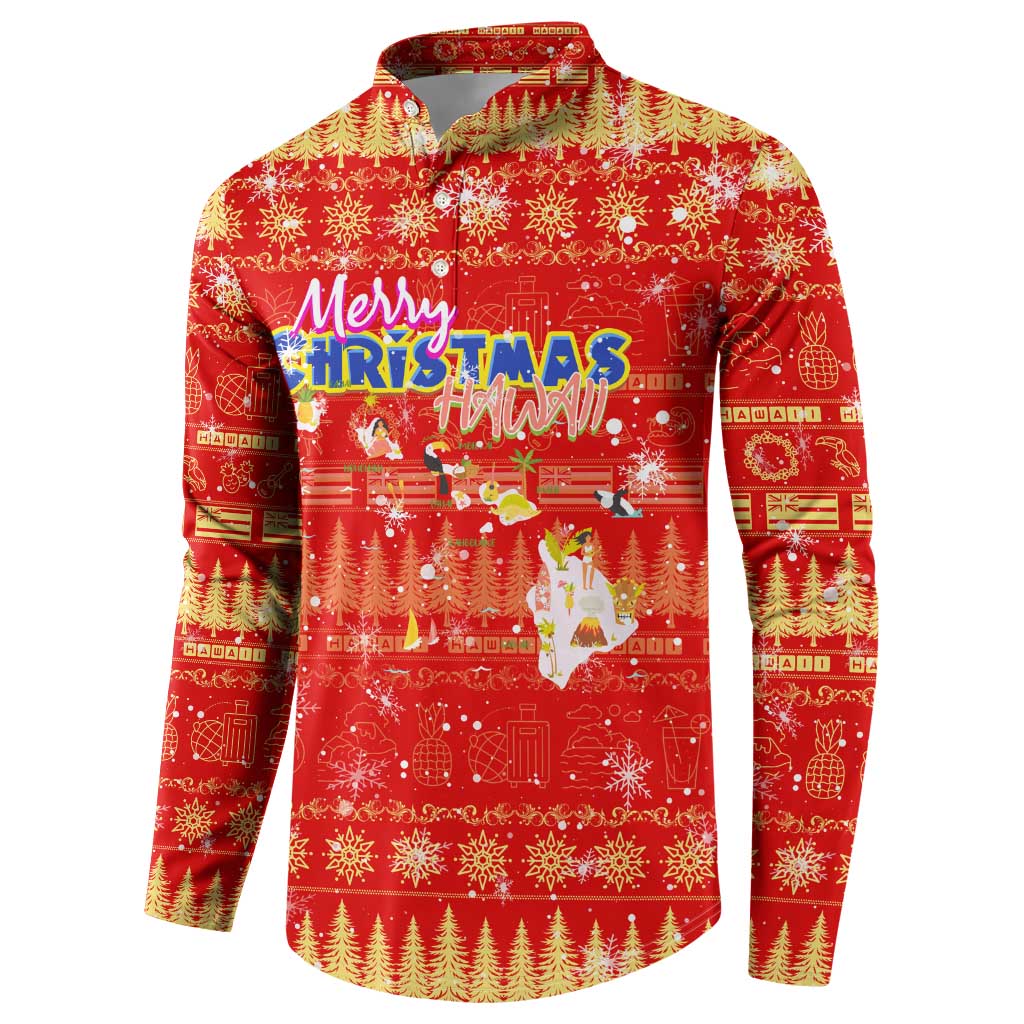 Merry Christmas Hawaii Button Sweatshirt Xmas Travel Map - Polynesian Pride