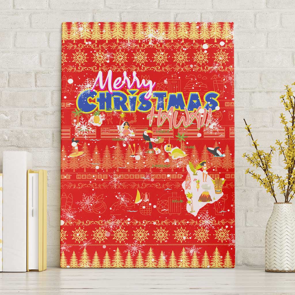 Merry Christmas Hawaii Canvas Wall Art Xmas Travel Map - Polynesian Pride