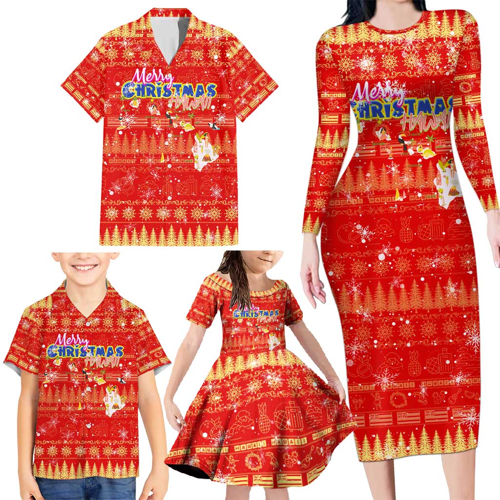 Merry Christmas Hawaii Family Matching Long Sleeve Bodycon Dress and Hawaiian Shirt Xmas Travel Map - Polynesian Pride