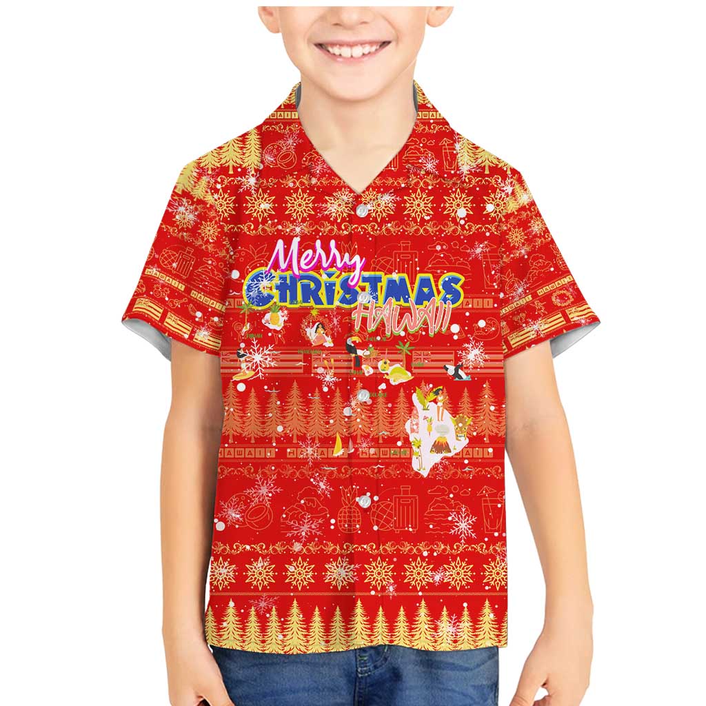 Merry Christmas Hawaii Family Matching Mermaid Dress and Hawaiian Shirt Xmas Travel Map - Polynesian Pride
