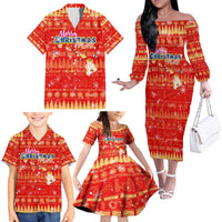 Merry Christmas Hawaii Family Matching Off The Shoulder Long Sleeve Dress and Hawaiian Shirt Xmas Travel Map - Polynesian Pride